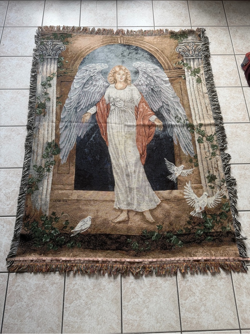 Vintage Lena Liu Angel of Light Woven Tapestry Throw Blanket Cotton
